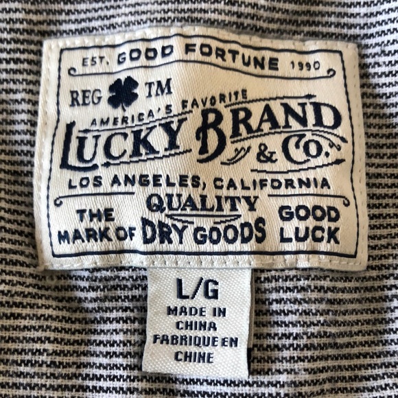 “Lucky Brand” men’s button front black/cream ticking stripe slim fit -sz L - Picture 3 of 14